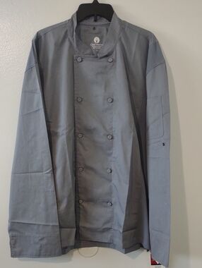 NWT Chef Works Men’s 2XL Chef Coat Long Sleeve  Double-Breasted Grey